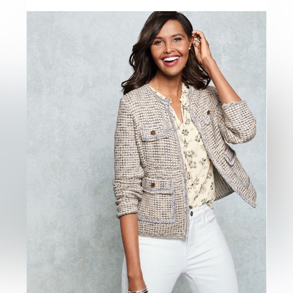 Talbots jacquard sweater jacket suit separate size 12P green pink brown - Picture 1 of 14